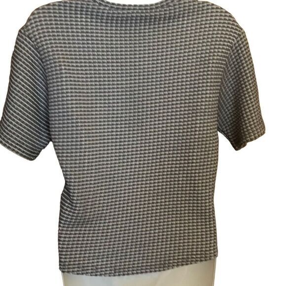 Chaser womens top Size Small cropped waist tie textured gray white short sleeve - Picture 4 of 8